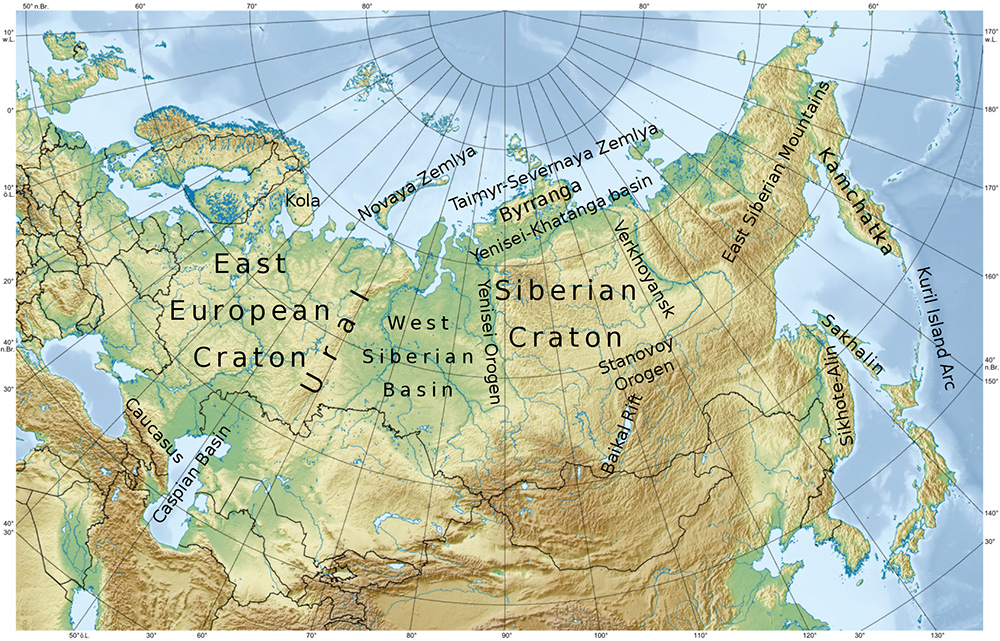 Geological Map, Siberian craton. Image: Tobias1984, CC BY-SA 3.0, via Wikimedia Commons
